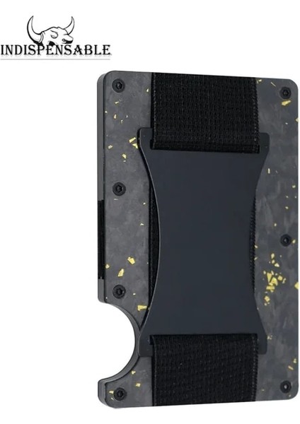 Mat Kayış Altın Dövme Karbon Fiber Kartlıklı Cüzdan Erkek Klip Para Çantası Kart Sahibi Alüminyum Metal Rfid Ince Lüks Cartera Hombre Minimalist (Yurt Dışından)