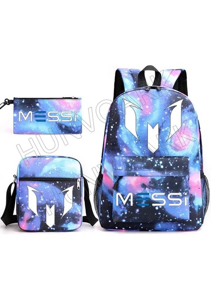 Lavanta 3 Adet Set Messi Sırt Çantası Basit Hafif Açık Öğrenci Okul Çantası Su Geçirmez Seyahat Dizüstü Tuval Mochilas Kadın Erkek (Yurt Dışından)