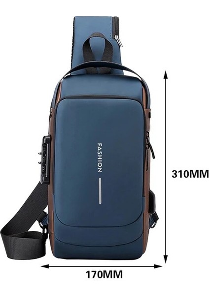 Mavi USB Bağlantı Noktası ile Erkekler Moda Göğüs Çantası Anti-Hırsızlık Bant Çantası USB Şarj Bağlantı Noktası ile Taşınabilir Sırt Çantası Erkek Pu Omuz Doğa Sporları Crossbody Çanta (Yurt Dışından)
