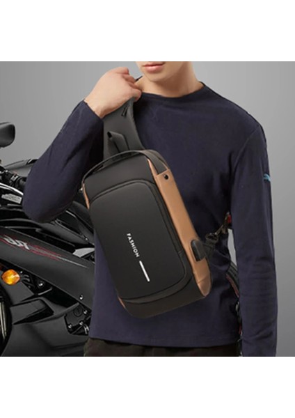 Mavi USB Bağlantı Noktası ile Erkekler Moda Göğüs Çantası Anti-Hırsızlık Bant Çantası USB Şarj Bağlantı Noktası ile Taşınabilir Sırt Çantası Erkek Pu Omuz Doğa Sporları Crossbody Çanta (Yurt Dışından) modelleri