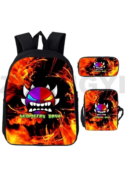 GEOMETRY148 3 Adet Set 12 Inç Sıcak Oyun Kızgın Geometri Dash Sırt Çantaları 3 Adet/takım Doğa Sporları Okul Sırt Çantası Erkekler Için Kalem Kutusu Vintage Seyahat Çantası Kadın (Yurt Dışından)