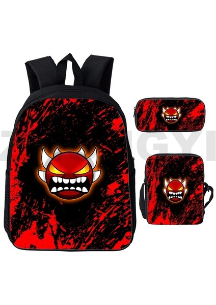 GEOMETRY189 3 Adet Set 12 Inç 3D Harajuku Kızgın Geometri Dash Sırt Çantaları 3 Adet/takım Kanvas Dizüstü Iş Sırt Çantası Öğrencileri Açık Spor Mochila Okul Çantaları (Yurt Dışından)