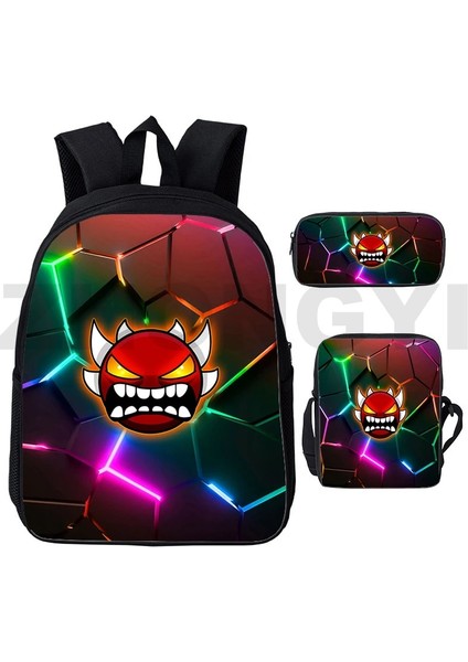 GEOMETRY189 3 Adet Set 12 Inç 3D Harajuku Kızgın Geometri Dash Sırt Çantaları 3 Adet/takım Kanvas Dizüstü Iş Sırt Çantası Öğrencileri Açık Spor Mochila Okul Çantaları (Yurt Dışından) fırsatları