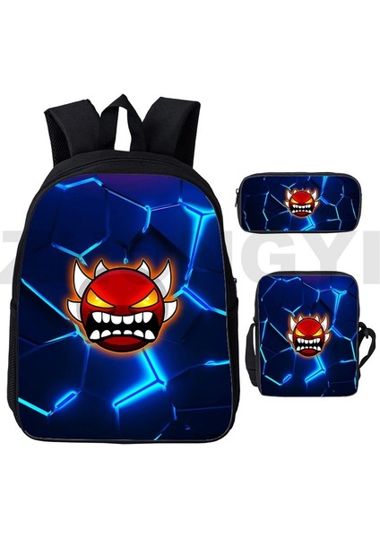 GEOMETRY189 3 Adet Set 12 Inç 3D Harajuku Kızgın Geometri Dash Sırt Çantaları 3 Adet/takım Kanvas Dizüstü Iş Sırt Çantası Öğrencileri Açık Spor Mochila Okul Çantaları (Yurt Dışından) indirimleri