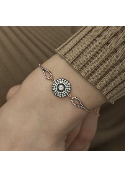 925 Ayar Gümüş Rose Elmas Montür Çiçek Bileklik modelleri