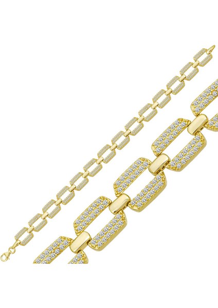 925 Ayar Gümüş Gold Zirkon Taşlı Kadın Bileklik