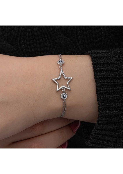 925 Ayar Gümüş Yıldız Nazarlı Kadın Bileklik modelleri