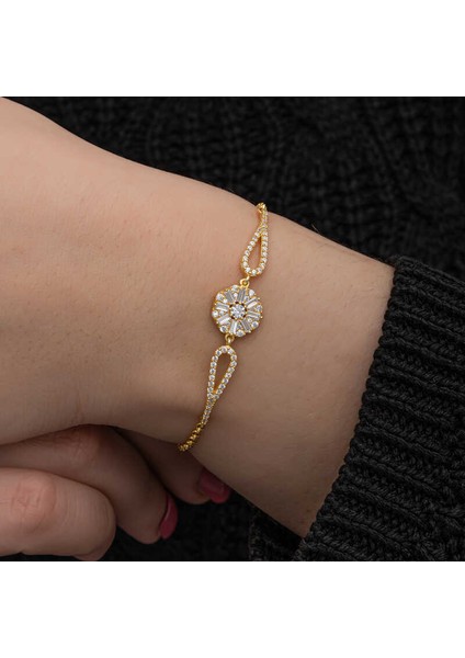 925 Ayar Gümüş Gold Baget Taşlı Kadın Bileklik