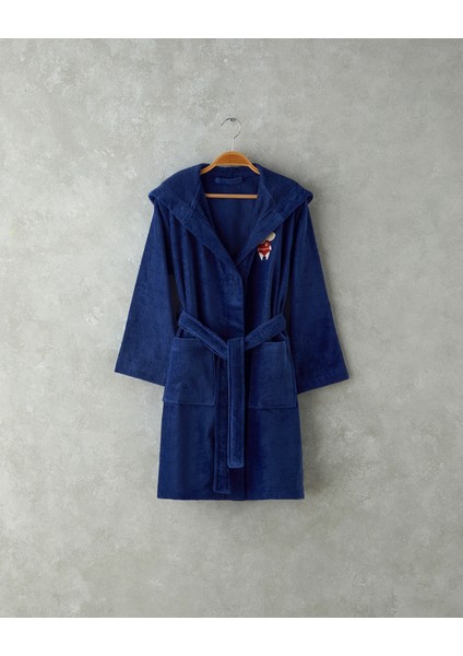 Elephant Kadife Çocuk Bornoz 6-8 Yaş Koyu Mavi