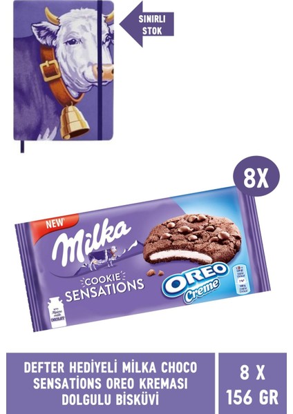 Defter Hediyeli Milka Choco Sensations Oreo Kremalı Bisküvi 156 Gr- 8 Adet