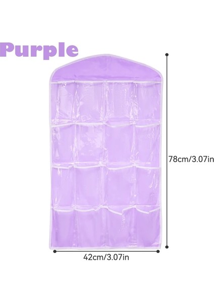 Mor 78X42CM 16 Izgara Cepler Dolap Asılı Organizatör Çorap Sutyen Iç Şeffaf Raf Askı Saklama Torbaları Yerden Tasarruf Organizatör Dropship (Yurt Dışından)