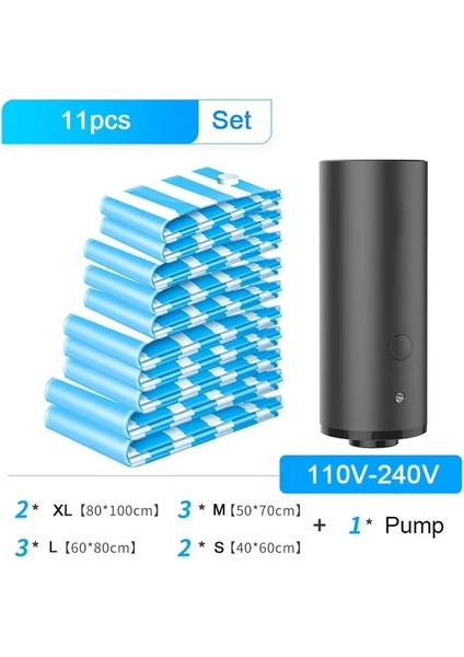 C Seti - Siyah Pompa Elektrikli Vakum Depolama Pompası Hava Kompresörü Giysi Organizatör Çantası Gıda Sous Vide Çantaları Ev Seyahat Mühür Yerden Tasarruf Paketi (Yurt Dışından)