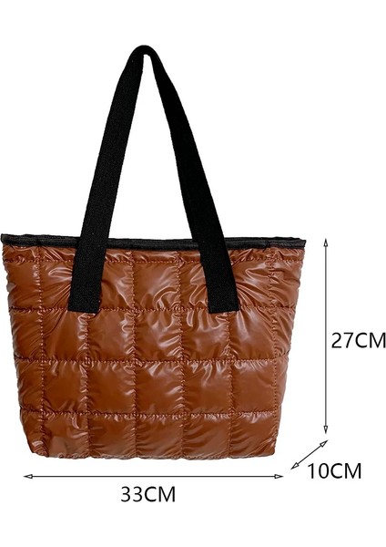 Siyah Moda Büyük Tote Yastıklı Çanta Kadın Naylon Pamuk Yastıklı Kapitone Kafes Çanta Uzay Pamuk Crossbody Çanta Kış Çanta (Yurt Dışından)