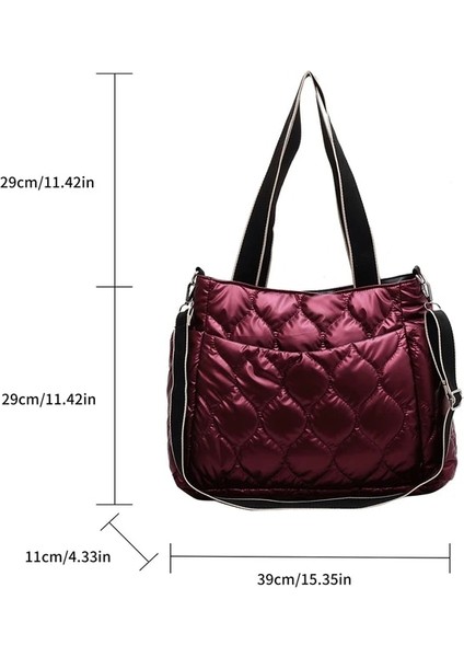 Şarap Kırmızısı Moda Büyük Tote Yastıklı Çanta Tasarımcısı Kapitone Kadın Omuz Çantaları Lüks Naylon Uzay Pamuk Crossbody Çanta Kış Çanta (Yurt Dışından)