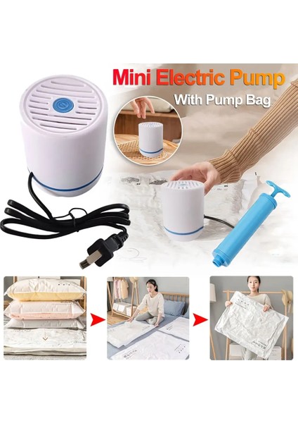 Pompa Çanta Seti Elektrikli Pompa Sıkıştırılmış Çanta Mini Şişme Hava Pompası Yerden Tasarruflu Depolama Organizatör Giysi Yorgan USB Vakum Mühürleyen Makinesi (Yurt Dışından) fırsatları