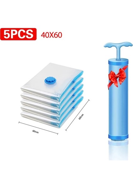 5 Adet 40X60CM 1/5/10 Adet Vakumlu Saklama Torbaları, Yerden Tasarruf Sağlayan Saklama Torbaları Giysi Için, Yastıklar, Yorgan, Vakum Sıkıştırma Torbaları El Pompası ile (Yurt Dışından)