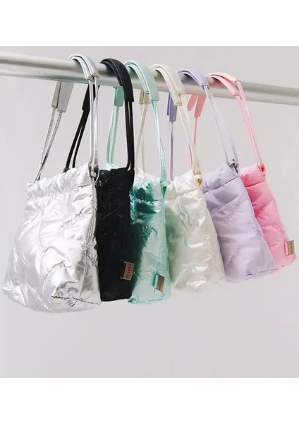 Denim Mavi-Büyük Kore Carlyn Marka Lüks Çanta Kadın Uzay Pamuk Aşağı Çanta Moda Işlemeli Harfler Omuz Çantası Tasarım Tote Çanta (Yurt Dışından) modelleri