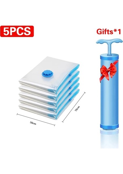 5 Adet 50X70 cm Vakum Poşeti Saklama Çantası Giysi Mühür Sıkıştırılmış Seyahat Space Saver Çanta Pompalı Ev Depolama Organizatör (Yurt Dışından)