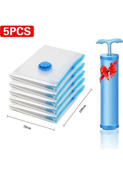 5 Adet 70X100CM 1/2/5 Adet Uygun Vakum Poşeti Ev Düzenleyici Yorgan Elbise Vakum Depolama Çuval Sıkıştırma Seyahat Yerden Tasarruf Hava Yastıkları (Yurt Dışından)