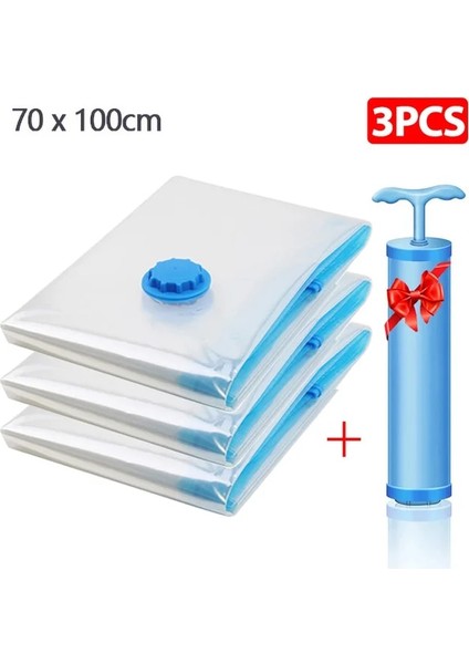 3 Adet 70X100 1/2/5/10 Adet Vakum Torbaları Giysi Saklamak Için Space Saver Vakum Saklama Çantası El Pompası ile Yorgan, Battaniye Depolama, Yatak (Yurt Dışından)