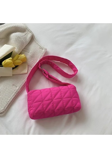 Pembe Yeni Moda Uzay Pedi Pamuk Kadın Omuz Çantaları Kış Naylon Yastıklı Kapitone Alışveriş Çantaları Kadın Rahat Crossbody Çanta Çanta (Yurt Dışından)