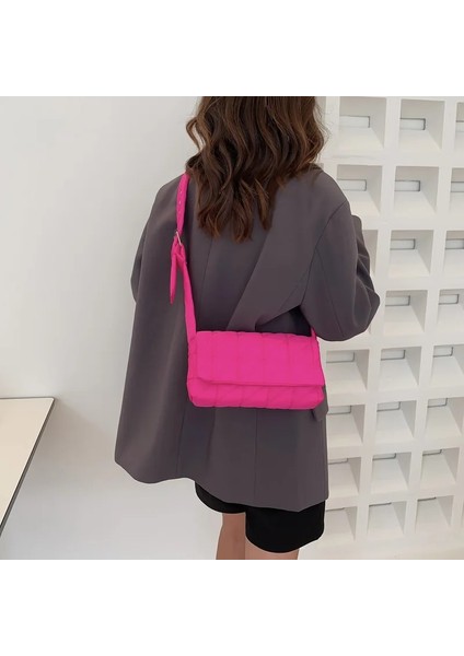 Pembe Yeni Moda Uzay Pedi Pamuk Kadın Omuz Çantaları Kış Naylon Yastıklı Kapitone Alışveriş Çantaları Kadın Rahat Crossbody Çanta Çanta (Yurt Dışından) indirimleri