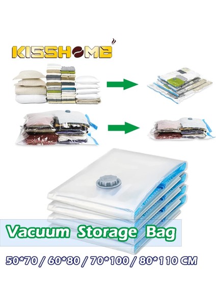 60X80 cm 3 Boyutlu Vakumlu Saklama Torbası Şeffaf Bordür Katlanabilir Ekstra Büyük Sıkıştırılmış Organizatör Yerden Tasarruflu Mühür Torbaları ve Gri Pompa (Yurt Dışından) fiyatları