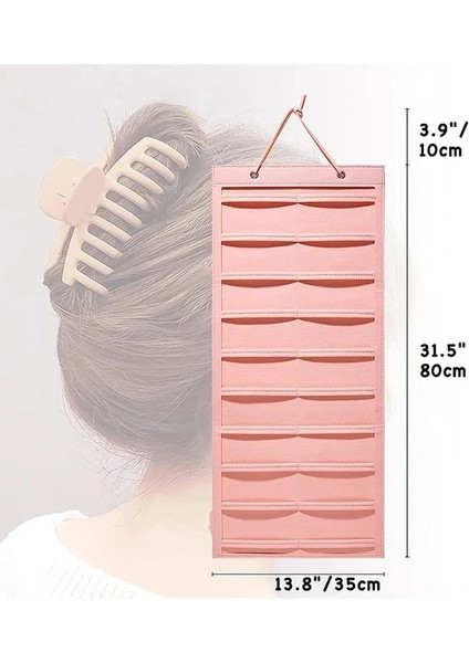 Pembe 80X35CM Saç Fiyonkları Organizatör Duvar Asılı Büyük Kapasiteli Kafa Bandı Tutucu Saç Tokası Depolama Askı Yerden Tasarruf Sağlayan Saç Aksesuarı Depolama (Yurt Dışından)