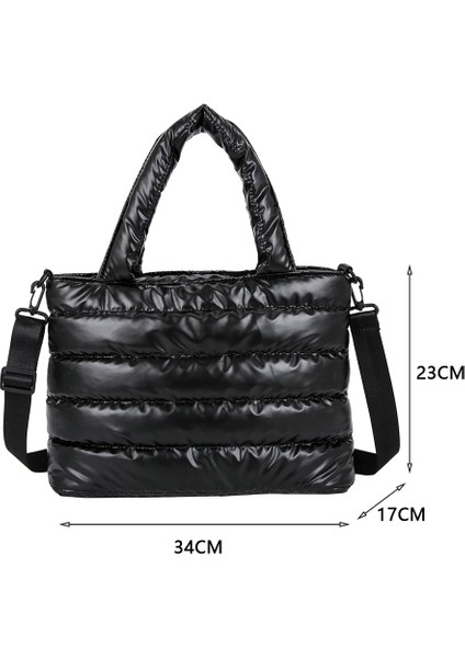 Beyaz Moda Kış Uzay Yastıklı Pamuk Kadın Crossbody Çanta Rahat Naylon Büyük Kapasiteli Kadın Omuz Çantaları Düz Renk Çanta (Yurt Dışından) modelleri