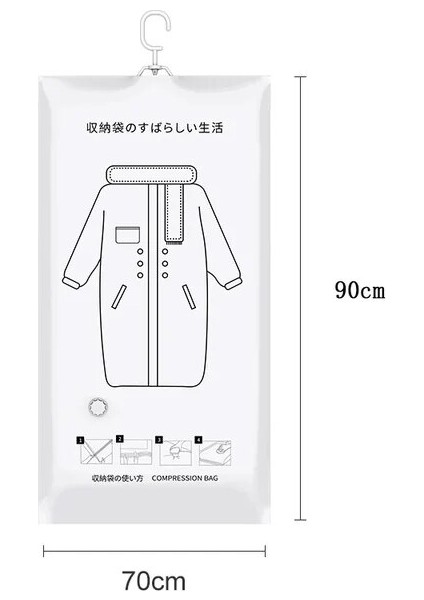 70X90CM Asılı Organizatör Vakum Torbası Elbise Saklama Çantası Askı ile Yerden Tasarruflu Şeffaf Mühür Çanta Dolap Sıkıştırılmış Çanta ve El Pompası (Yurt Dışından)