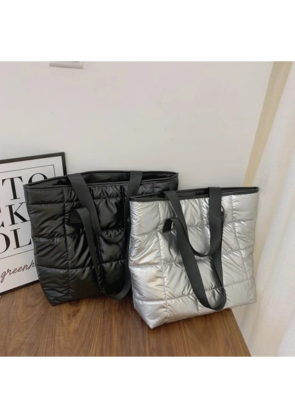 Beyaz Taşınabilir Seyahat Kadın Yastıklı Naylon Üst Saplı Uzay Çanta Çanta Büyük Kapasiteli Bez Çantalar Kadın Tüy Yastıklı Omuz Çantası (Yurt Dışından) modelleri