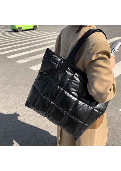 Beyaz Taşınabilir Seyahat Kadın Yastıklı Naylon Üst Saplı Uzay Çanta Çanta Büyük Kapasiteli Bez Çantalar Kadın Tüy Yastıklı Omuz Çantası (Yurt Dışından) fırsatları