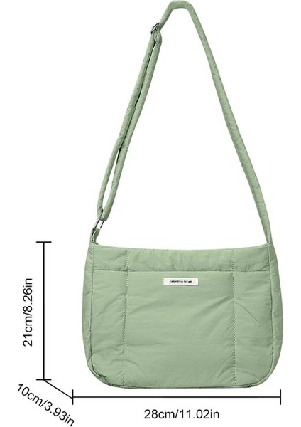 Yeşil Yeni Moda Uzay Yastıklı Pamuk Kadın Omuz Çantaları Kış Naylon Aşağı Kapitone Shopper Askılı Çanta Kadın Crossbody Çanta Kılıfı (Yurt Dışından)
