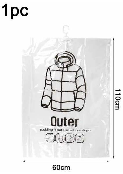 60X110 cm 1 Adet Dolap Asılı Organizatör Vakum Torbası Elbise Saklama Çantası Askı ile Yerden Tasarruflu Şeffaf Mühür Çanta Dolap Sıkıştırılmış Çanta (Yurt Dışından)