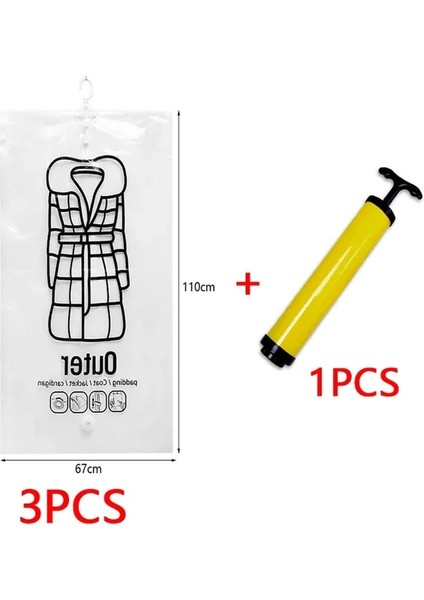 110X67CM Set 3 Vakum Asılı Saklama Torbaları Yerden Tasarruflu Giysiler Sıkıştırma Vakum Kapakları Yeniden Kullanılabilir Dolap Vakum Saklama Torbası Aşağı Giysiler (Yurt Dışından)