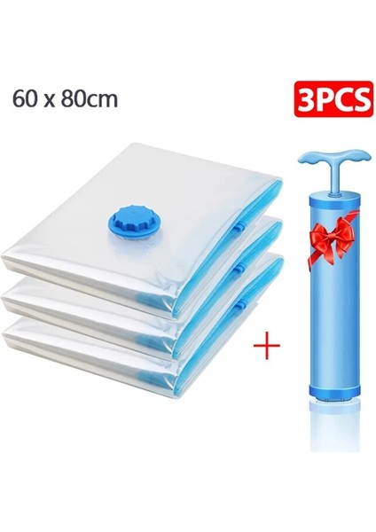 3 Adet 60X80 cm Vakum Poşeti Saklama Çantası Giysi Mühür Sıkıştırılmış Seyahat Space Saver Çanta Pompalı Ev Depolama Organizatör (Yurt Dışından)