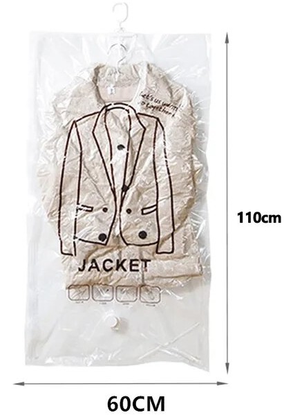 60X110CM Gardırop Sıkıştırılmış Çanta Dolap Asılı Organizatör Vakum Torbası Elbise Saklama Çantası Askı ile Yerden Tasarruf Temizle Mühür Çanta (Yurt Dışından)