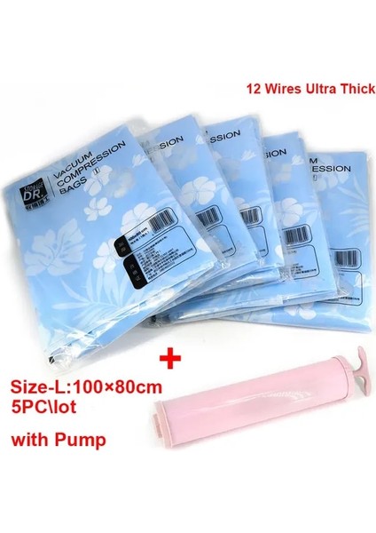 100X80 Pompalı 5 Adet Vakum Torbası Depolama Organizatör Katlanabilir Ekstra Büyük Mühür Sıkıştırılmış Seyahat Tasarruflu Yer Çantaları Organizador 100X80 80X60 50X70 (Yurt Dışından)