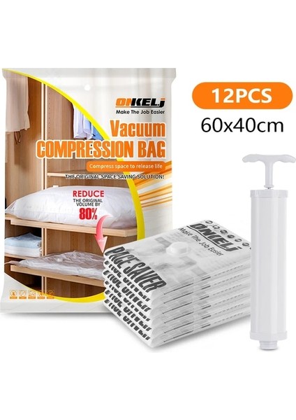 60X40CM 12 Adet 1/6/12 Adet Vakum Poşeti Depolama Şeffaf Vakum Poşeti Giysi Organizatör Mühür Sıkıştırılmış Seyahat Yerden Tasarruf Sağlayan Çanta Paketi (Yurt Dışından)