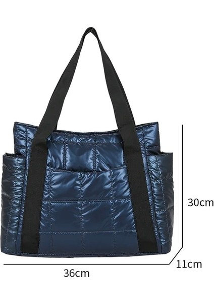 Mavi Uzay Yastıklı Kadın Omuz Çantaları Kış Büyük Kapasiteli Siyah Çanta Tasarımcısı Naylon Pamuk Sıcak Tote Katı Alışveriş Çantaları (Yurt Dışından)
