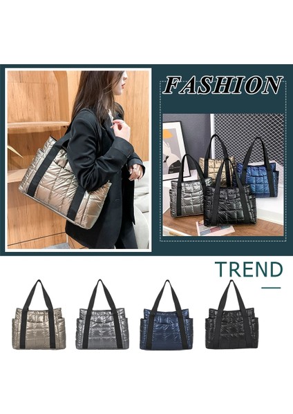 Mavi Uzay Yastıklı Kadın Omuz Çantaları Kış Büyük Kapasiteli Siyah Çanta Tasarımcısı Naylon Pamuk Sıcak Tote Katı Alışveriş Çantaları (Yurt Dışından) fırsatları