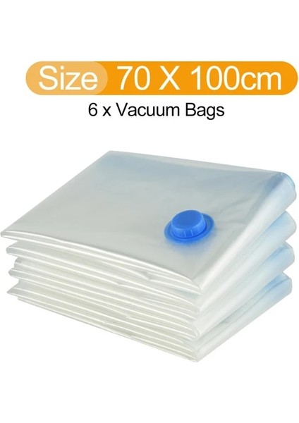 70X100CM Çanta X6 6 Adet Pompalı Vakum Saklama Torbaları Şeffaf Katlanır Sıkıştırılmış Yerden Tasarruflu Vakum Torbası Giysiler Için Büyük Seyahat Konteyneri (Yurt Dışından)