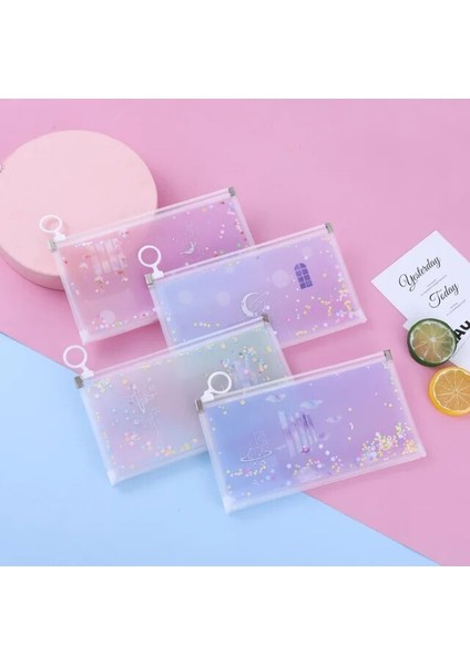 02RANDOM B S(10CM以下) Karikatür Kırtasiye Çantası Snap Düğmesi Kalem Kutusu Sevimli Uzay Tavşan Yaratıcı Şeffaf Su Geçirmez Çocuk Kalem Saklama Çantası (Yurt Dışından)