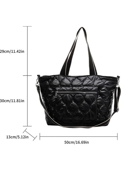 Siyah Moda Büyük Bez Yastıklı Çanta Tasarımcısı Kapitone Kadın Omuz Çantaları Lüks Naylon Uzay Pamuk Crossbody Çanta Kış Çanta (Yurt Dışından)