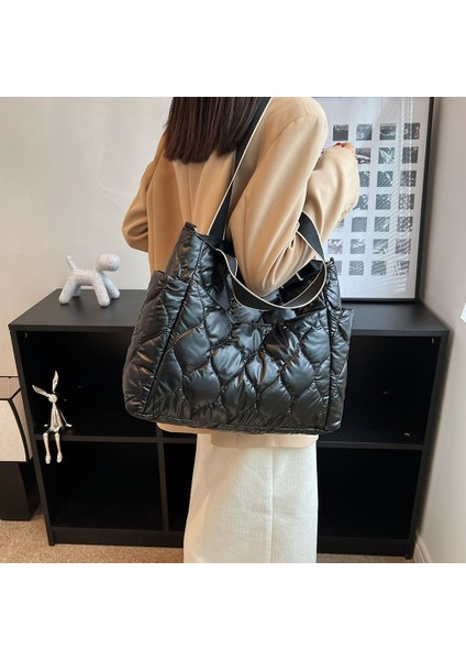 Siyah Moda Büyük Bez Yastıklı Çanta Tasarımcısı Kapitone Kadın Omuz Çantaları Lüks Naylon Uzay Pamuk Crossbody Çanta Kış Çanta (Yurt Dışından) fırsatları