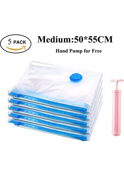 5 Adet Çanta Ekleyin 1 Pompa M Orta 50X55 Vakumlu Saklama Torbaları Giysi Seyahat Çanta Düzenleyici Ücretsiz El Pompası Çift Fermuarlı Conta Max Yerden Tasarruf (Yurt Dışından)