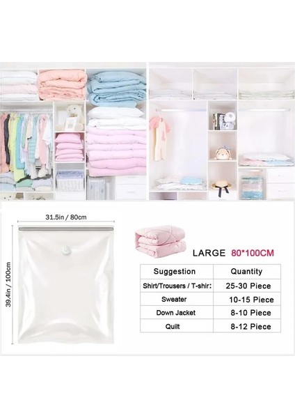 80X100 cm 1 Adet Pompa Ücretsiz Düz Vakum Saklama Çantası Space Saver Sıkıştırma Mühür Jumbo Fermuarlı Çanta Battaniye Yorgan Bez Organizatör Seyahat (Yurt Dışından)