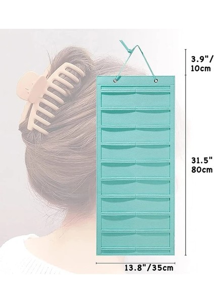 Mavi 80X35 cm Saç Fiyonkları Organizatör Duvar Asılı Büyük Kapasiteli Kafa Bandı Tutucu Saç Klip Depolama Askı Uzay Tasarruflu Saç Aksesuarı Saklama (Yurt Dışından)