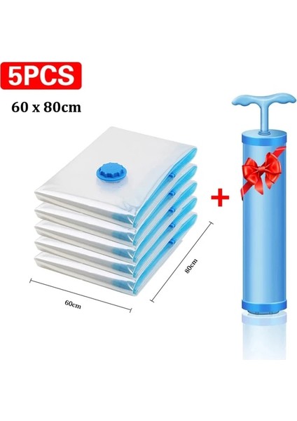 5 Adet 60X80 cm 8 Paket Vakum Saklama Torbaları Giysi Yastıklar Yatak Battaniye Daha Fazla Yerden Tasarruf Sıkıştırma Seyahat Çantaları Yatak Ev Düzenleyici (Yurt Dışından)