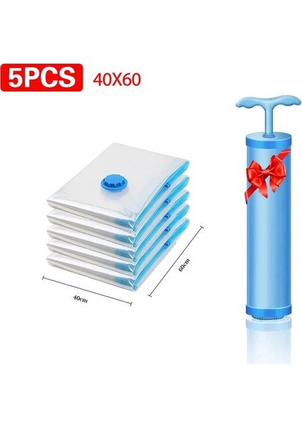5 Adet 40X60 1/5/10 Adet Vakumlu Saklama Torbaları, Yatak Takımı, Yastıklar, Havlu, Giysi Için Space Saver Seyahat Saklama Çantası, El Pompası Ile, Vakum Torbası Paketi (Yurt Dışından)